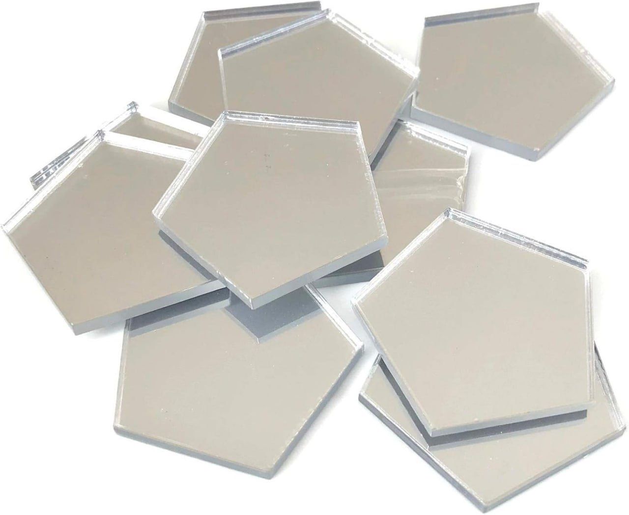 Pentagon Shaped Crafting Mirrors, Set of 36, Many Colours, Shatterproof Acrylic, Silver Mirror. 10 x 4cm