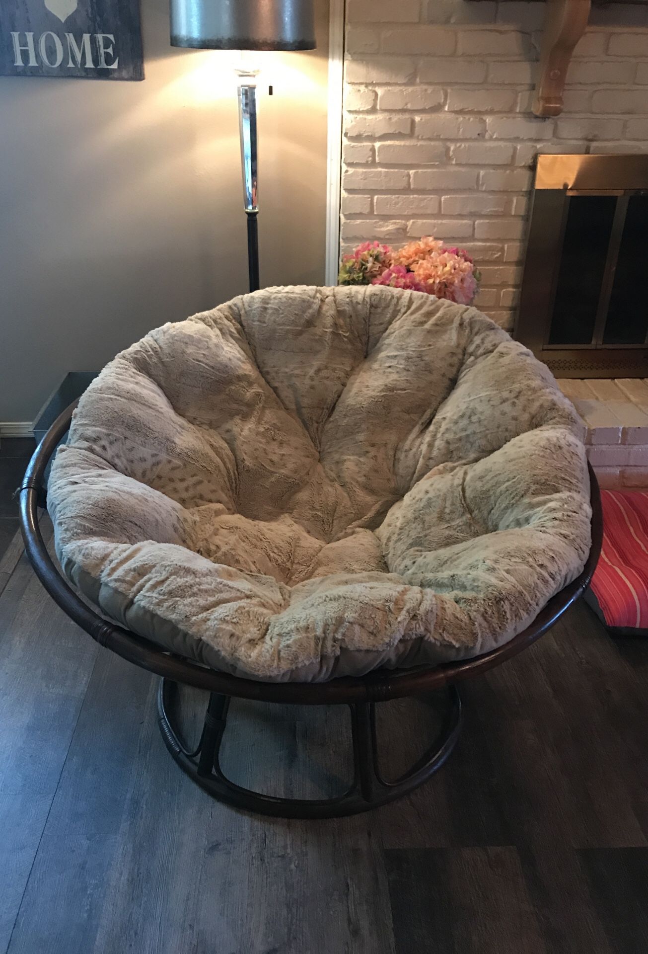 Papasan cushion and beanbag snow leopard print