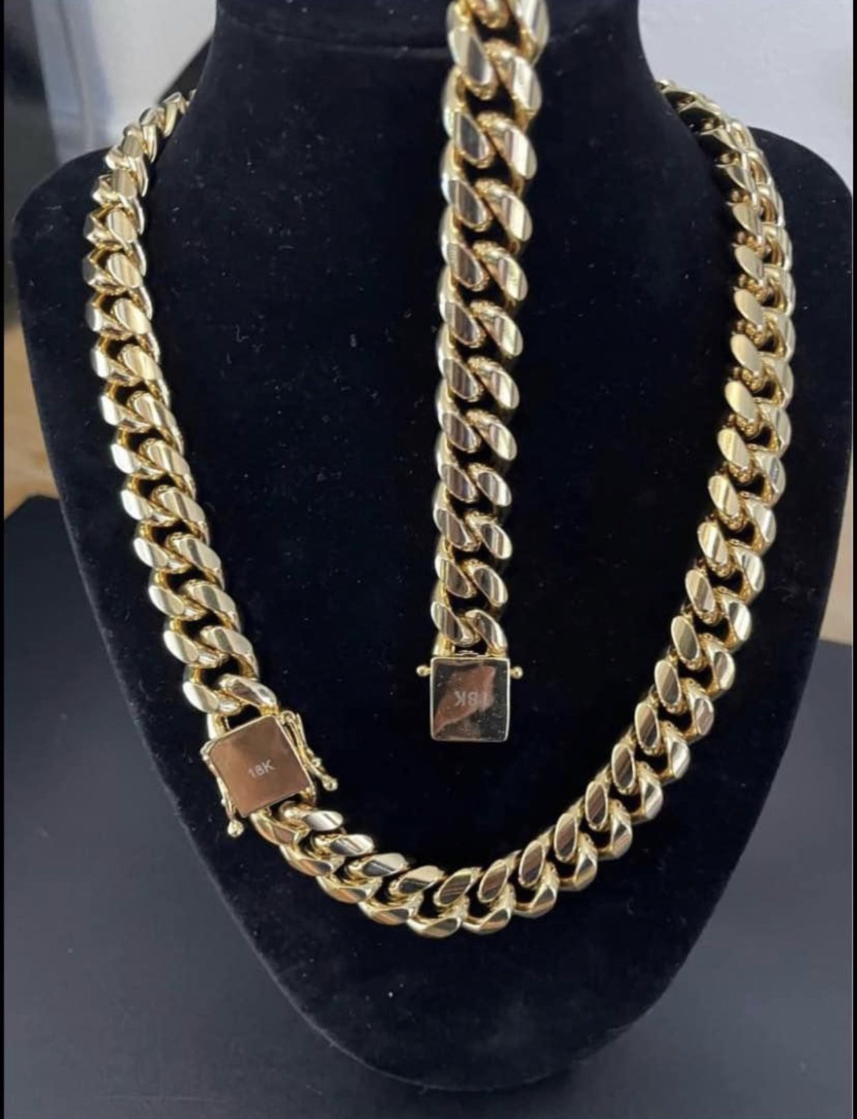 New 18k Yellow Gold Filled Cuban Link Chain and Bracelet Set 