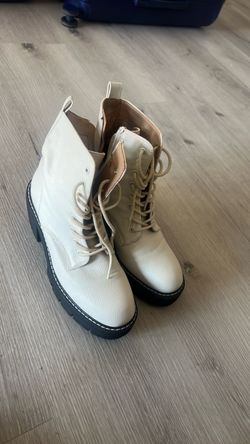 Cream Lace-Up Combat Boots