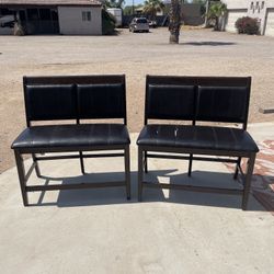 2 Black Leather Double Loveseat Barstool Benches 1 w/ Some Tears