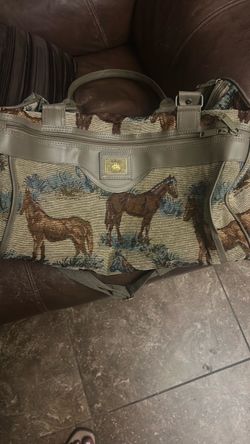 vintage horse tapestry carryall / duffel travel bag
