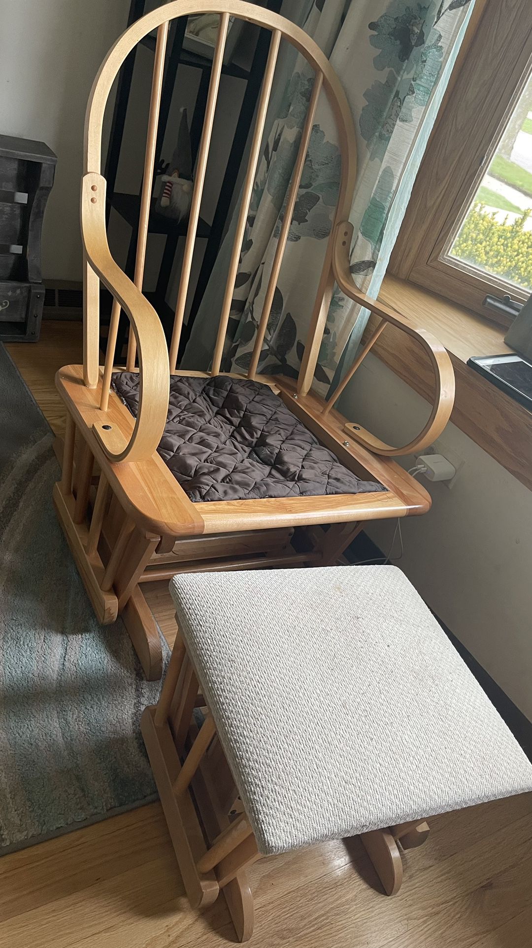 Wood Rocking Chair With Ottomans ( Need cushion ) Please Check More Pictures 