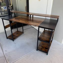 New In Box 59x24x36 Inch Tall Office Computer Writing Desk Table Rustic Brown Color Furniture