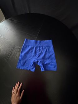 Blue Ribbed High-Waist Biker Shorts
