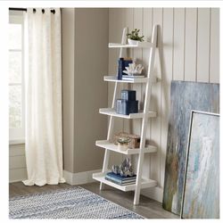 White Wood 5-Shelf Ladder Bookcase 