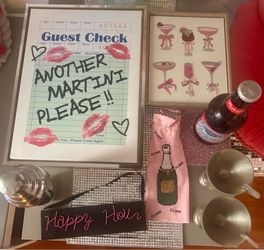 Bar decor lot- signs shaker bottle glasses