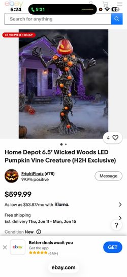 Home Depot 6.5' Wicked Woods LED Pumpkin Vine Creature (H2H Exclusive)