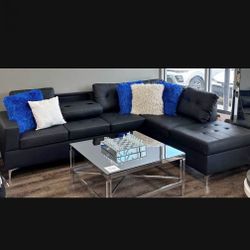 Sectional Sofa Black Faux Leather Finance Available 