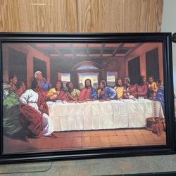 framed art print depicting an African American interpretation of the biblical Last Supper 39x27