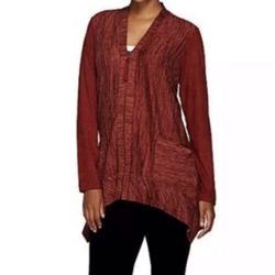 NEW QVC LOGO Lori Goldstein Women’s XL Maroon Zip-Up Burgundy Knit Cardigan