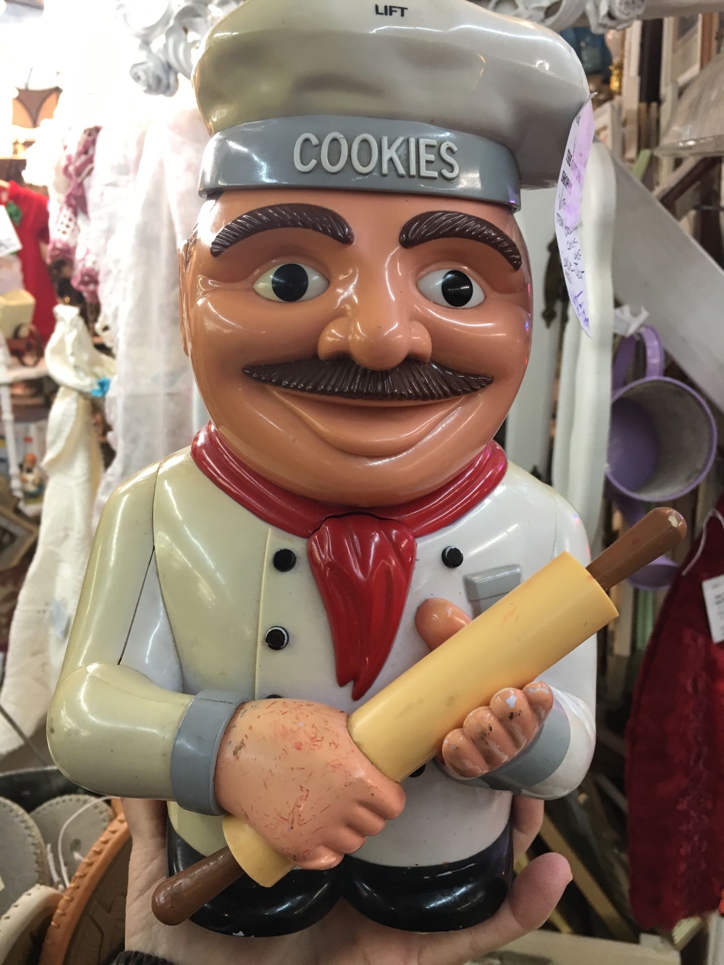 VINTAGE Chef Cookie Jar Holding Rolling Pin