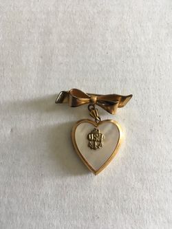 Vintage 12k gold USN Navy Heart Locket Bow Pin Brooch