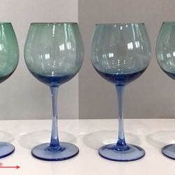 Set of 4 Long Stemmed Teal and Blue Wine Glasses