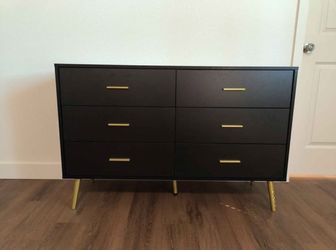 Black 6-Drawer Dresser with Gold Legs
