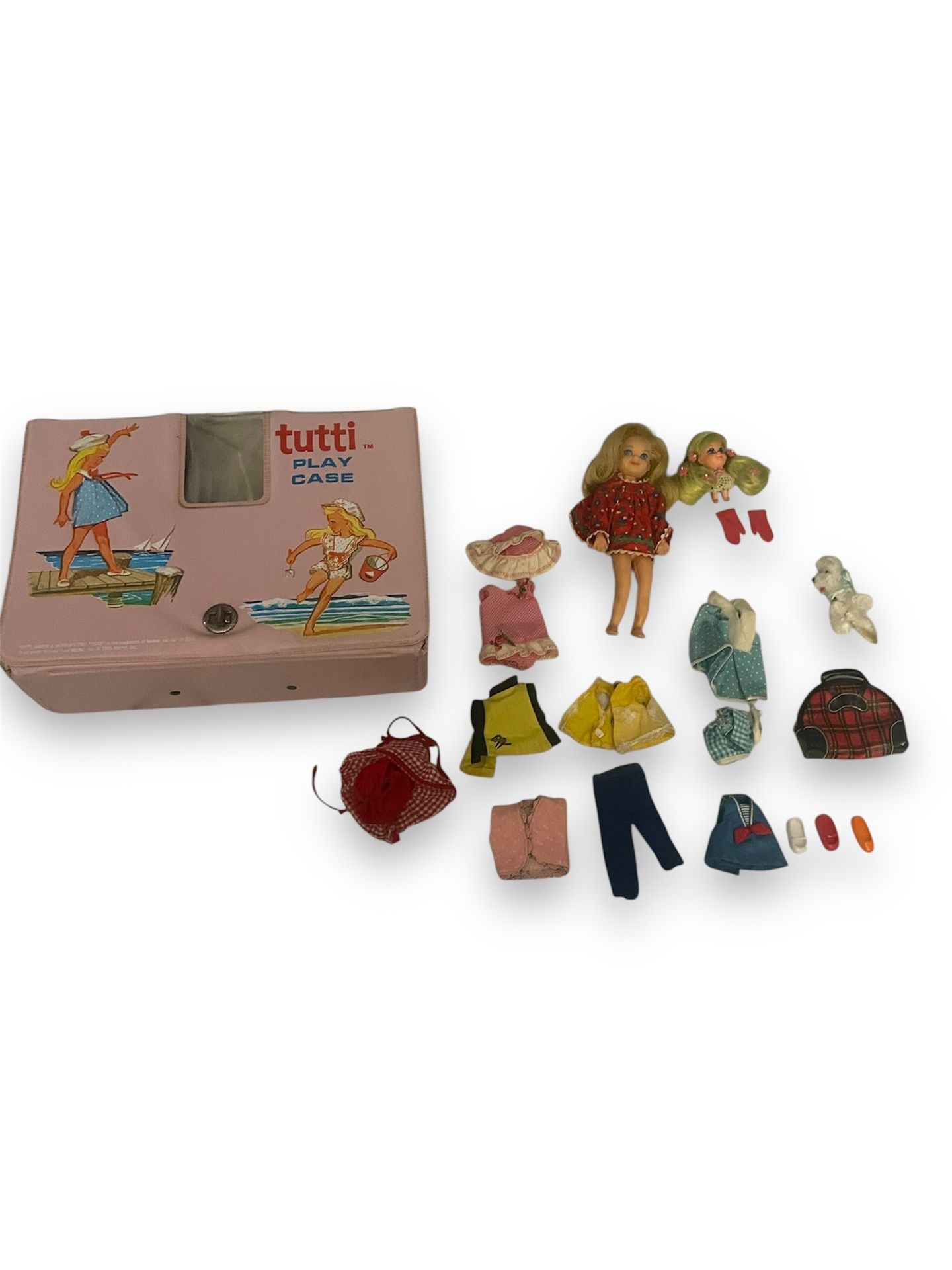 Vintage Lot Tutti Doll Barbie Vinyl Case Clothes & Accessories 1965
