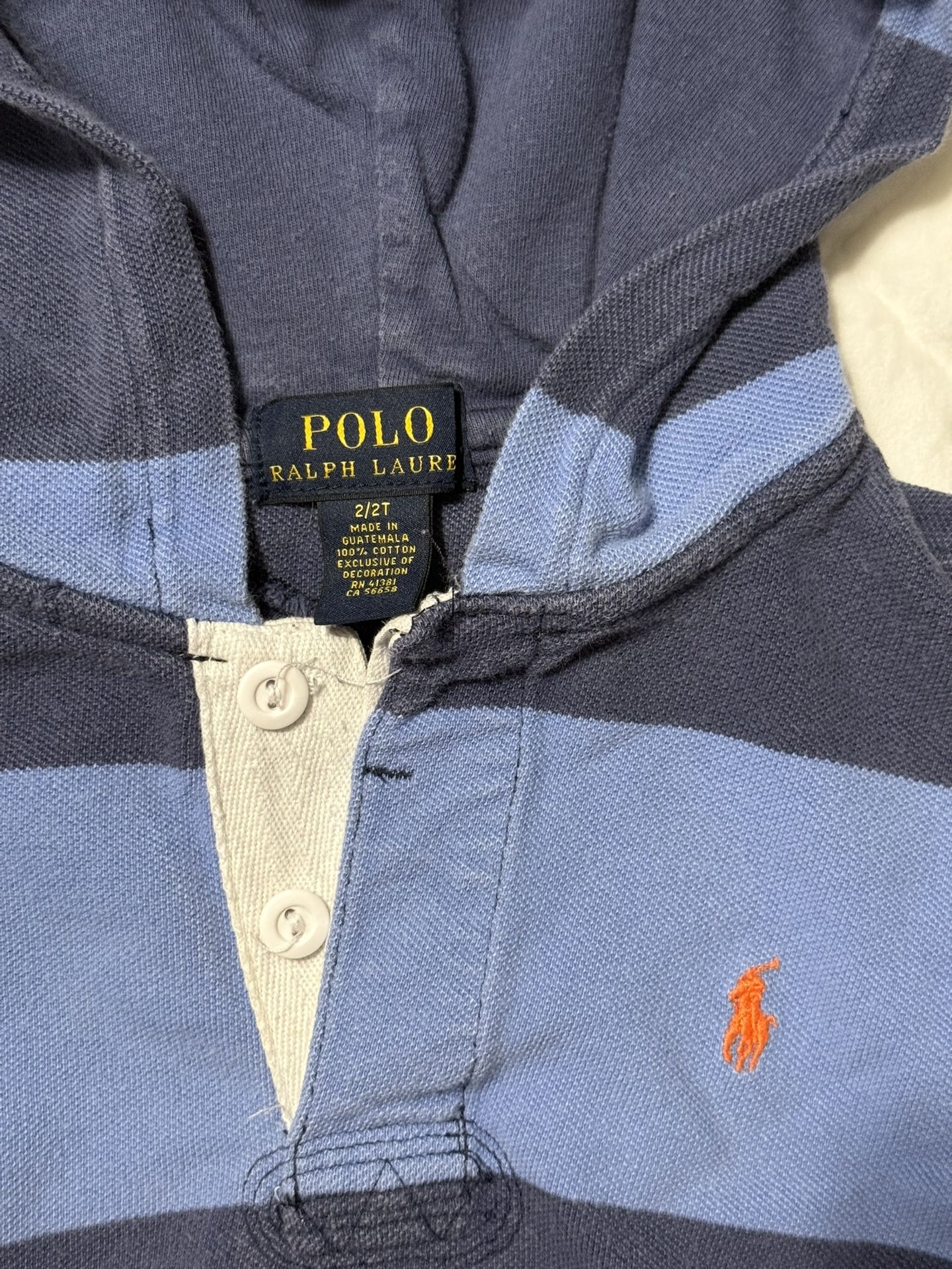 Kids Blue Stripes Long sleeve Polo With Hoodie, Ralph Lauren