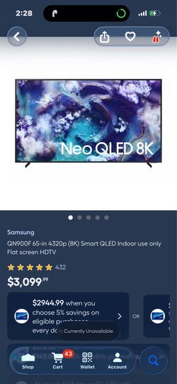 QN900F 65-in 4320p (8K) Smart QLED Indoor use only Flat screen HDTV