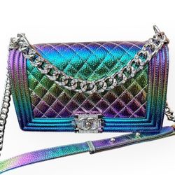 CHANEL Mermaid/White Rhinestones Med Boy Beaute Bag, Dust Bag, & Original Box