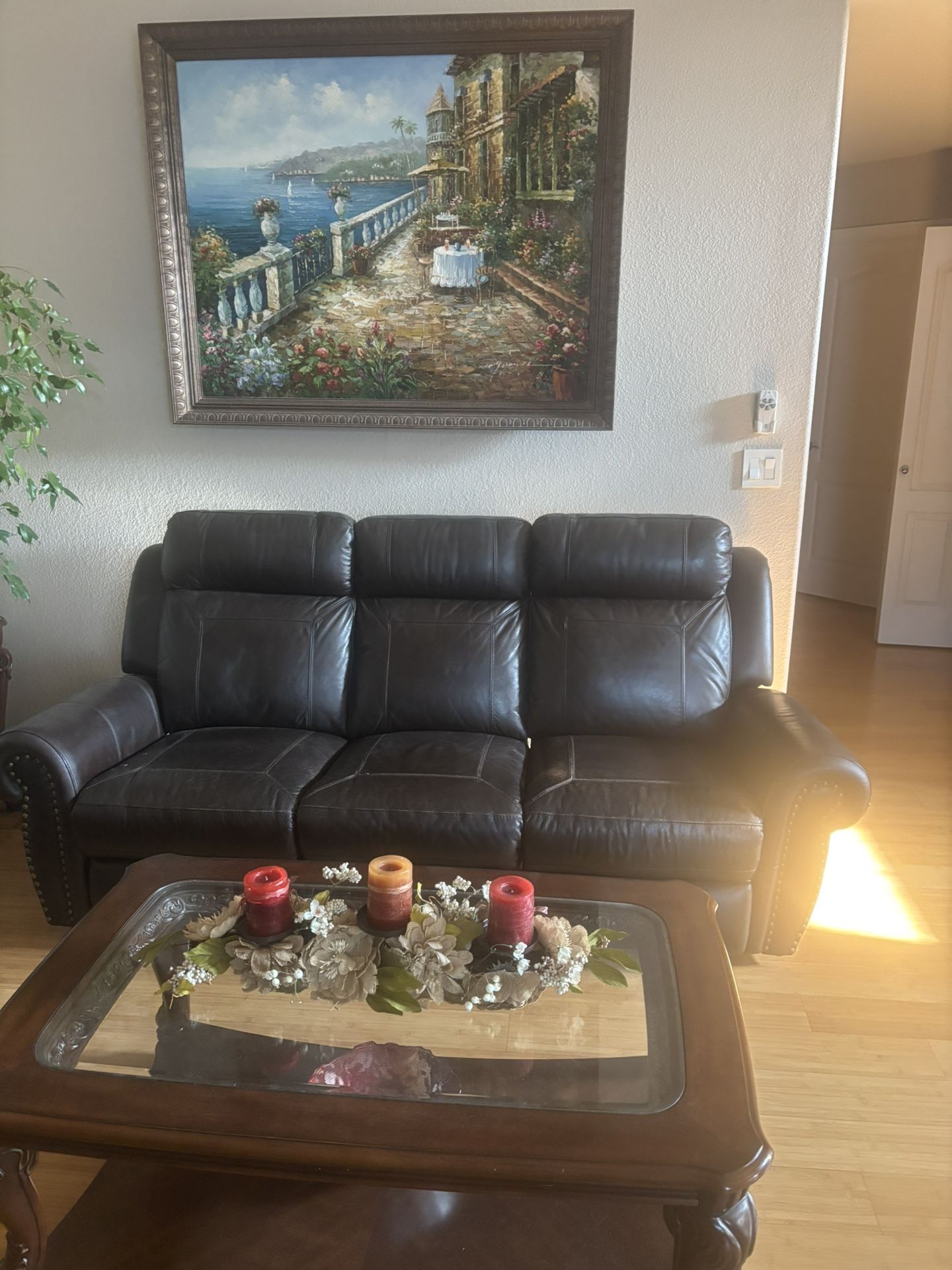 set of leather sectional couches