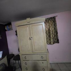 King Size Bed With Matress  And Armoire  2 Pices  Real Wood 