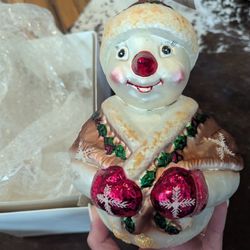 Large Christopher Radko Jolly Wrap Snowman Ornament 