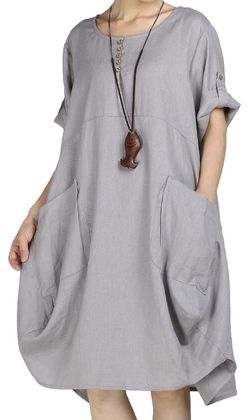 Women's Tunic Dress Summer Cotton Linen T Shirt Knee-Length Dresses size 3XL