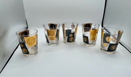 mid century cera us gold coin glasses Set Of 5