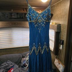 Teal And Gold Lace Dress 