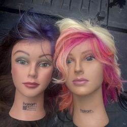 HairArt cosmetology training mannequin heads with colorful styled hair