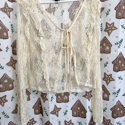 Wild Fable Cream Lace Tie Front Top XL