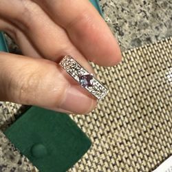 Silver 925 Purple Center Stone Ring Size 6 