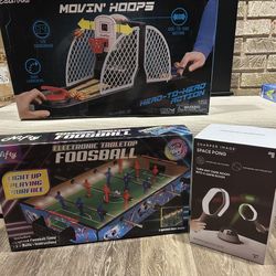 3 Table Top Games.. Basketball, Fooseball, Space Pong
