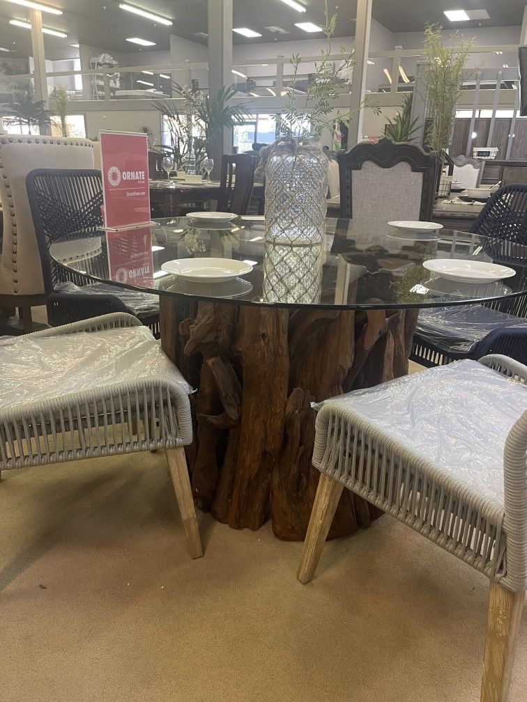 Asbury Natural Teak Wood Base Dining Set / 5pc