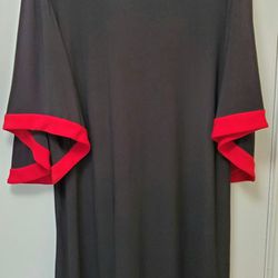 Black dress with red trimmed bell sleeves 