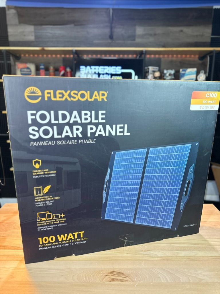 100W Foldable Solar Panel with Integrated QC 3.0 USB port, Type-C PD 60W port, and 20-28V DC 100W port