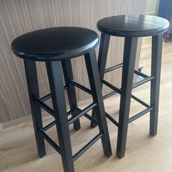 Bar Stools- Wood/Black Set Of Two 