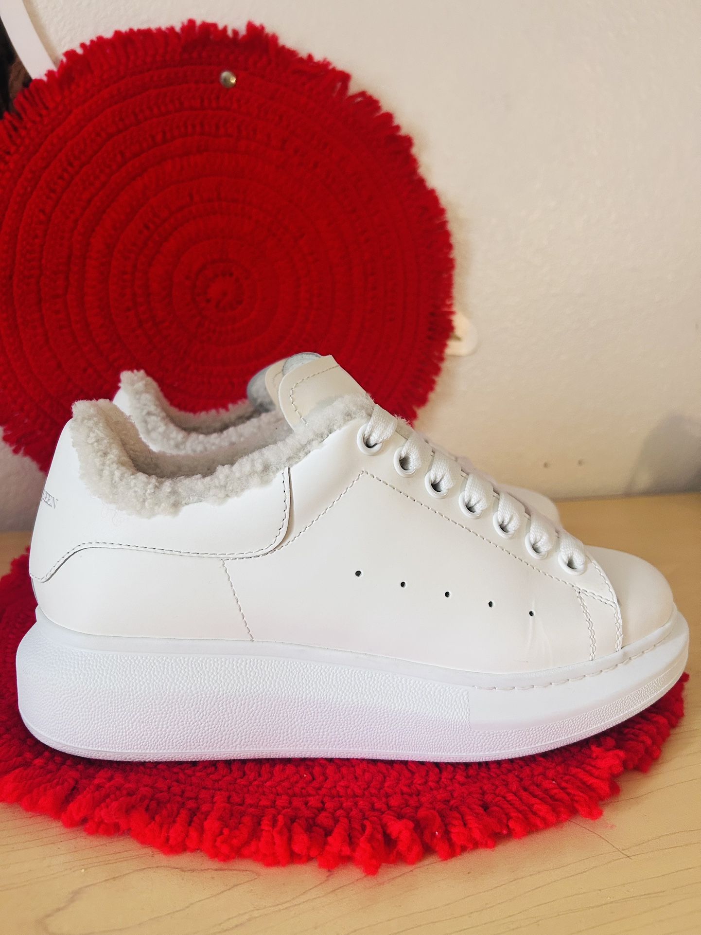 Authentic Alexander McQueen White Fleece-Lined Sneakers