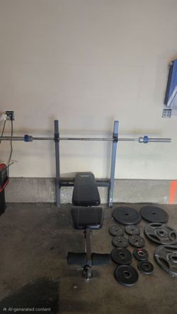 Complete Home Gym Set – 205+ Lbs Weights, Olympic Bar, Bench & Rack