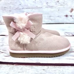 Ugg Koolaburra Victoria Mini Boots kids Girls Sz 13 Suede Pink bow zipper fur