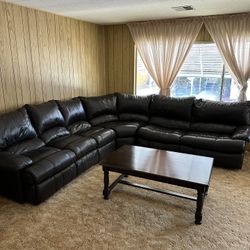 3 Piece Leather Couch W Pull Out Bed And 2 Recliners