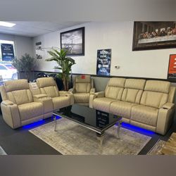 Leather Power Recliner Sofa Set