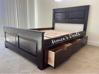 Queen Solid Wood Bed Frame With 3 Drawers $600