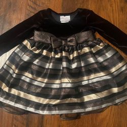 Iris & Ivy Baby Girl Black And Gold Velvet Satin Dress