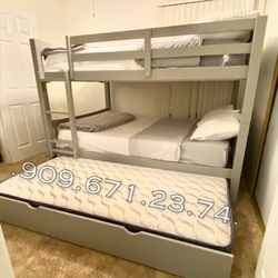 Full full twin size grey Bunkbed with orthopedic Mattress