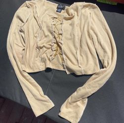 Cream Long Sleeve Lace-Up Top