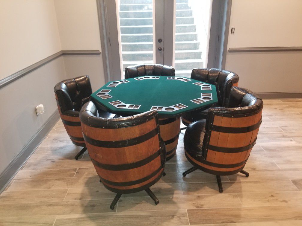 Antique real whiskey barrel table and chairs
