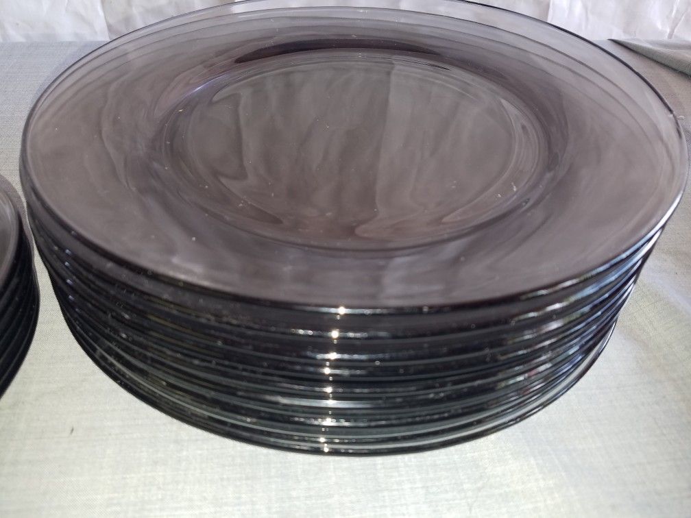 Brown glass dinnerware 8 dinner plates 10 1/2", 6 salad plates 7 3/8" A126Z567