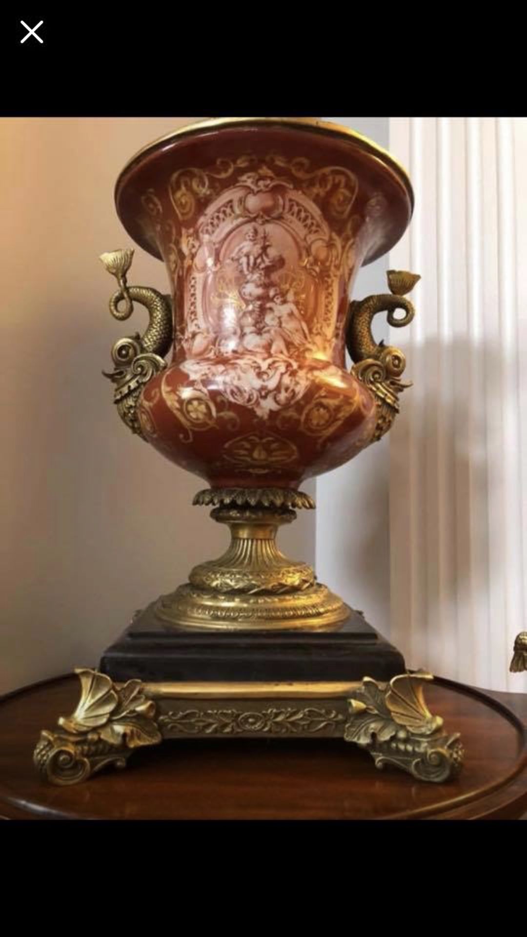 EXPENSIVE Vase Urn extremely rare! Bronze with a marble urn hand painted french porcelain.