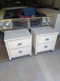 Pair of Rustic Farmhouse White 2-Drawer Nightstands